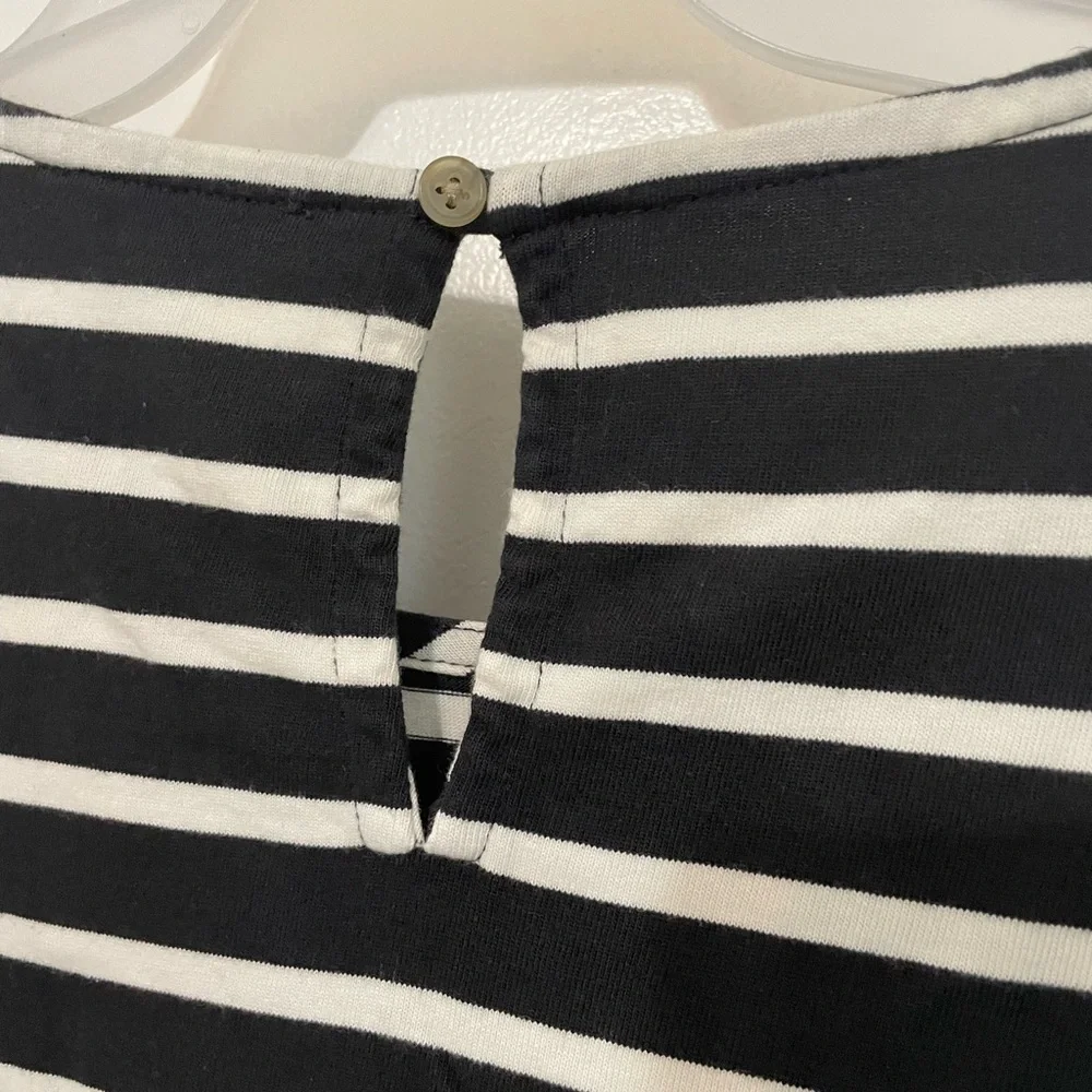 J. Crew Short ruffle Sleeve black white striped Pullover Mariner Cloth Blouse